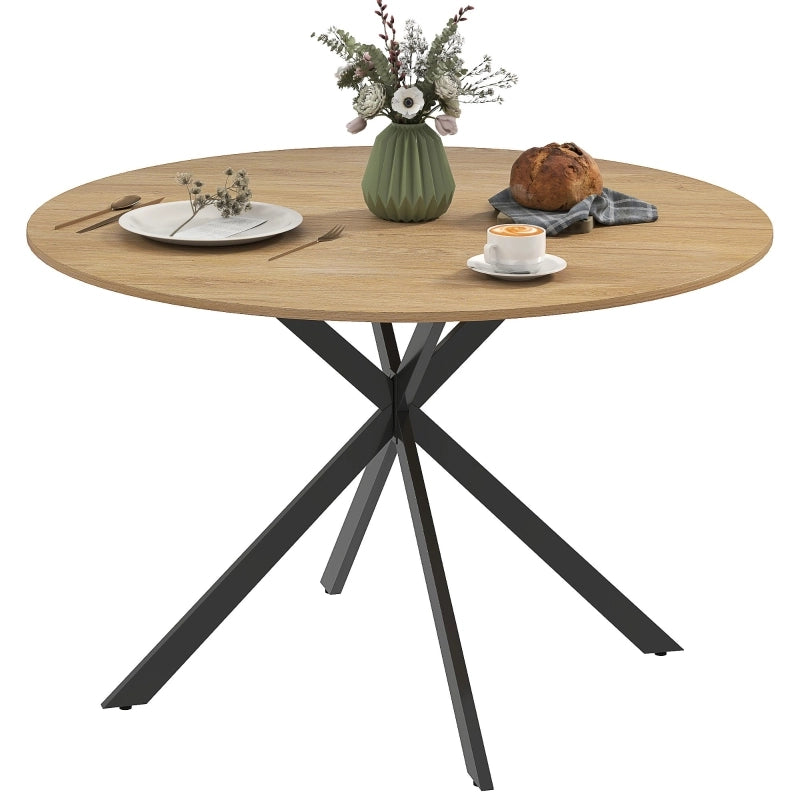 Tavolo da pranzo rotondo per 4 persone con base in acciaio a X e piano in legno, stile industriale, rovere, Ø120 cm