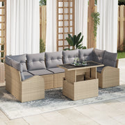 Set Divano da Giardino da 8 Pezzi con Cuscini Beige Rattan Sintetico