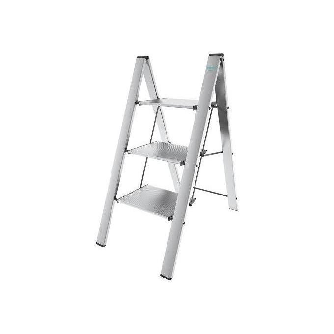 Colombo Sgabello Scala LEONARDO 3 gradini in alluminio anodizzato,ultrasottile,ultrapiatto,silver portata max 150kg EN14183 MADE IN ITALY