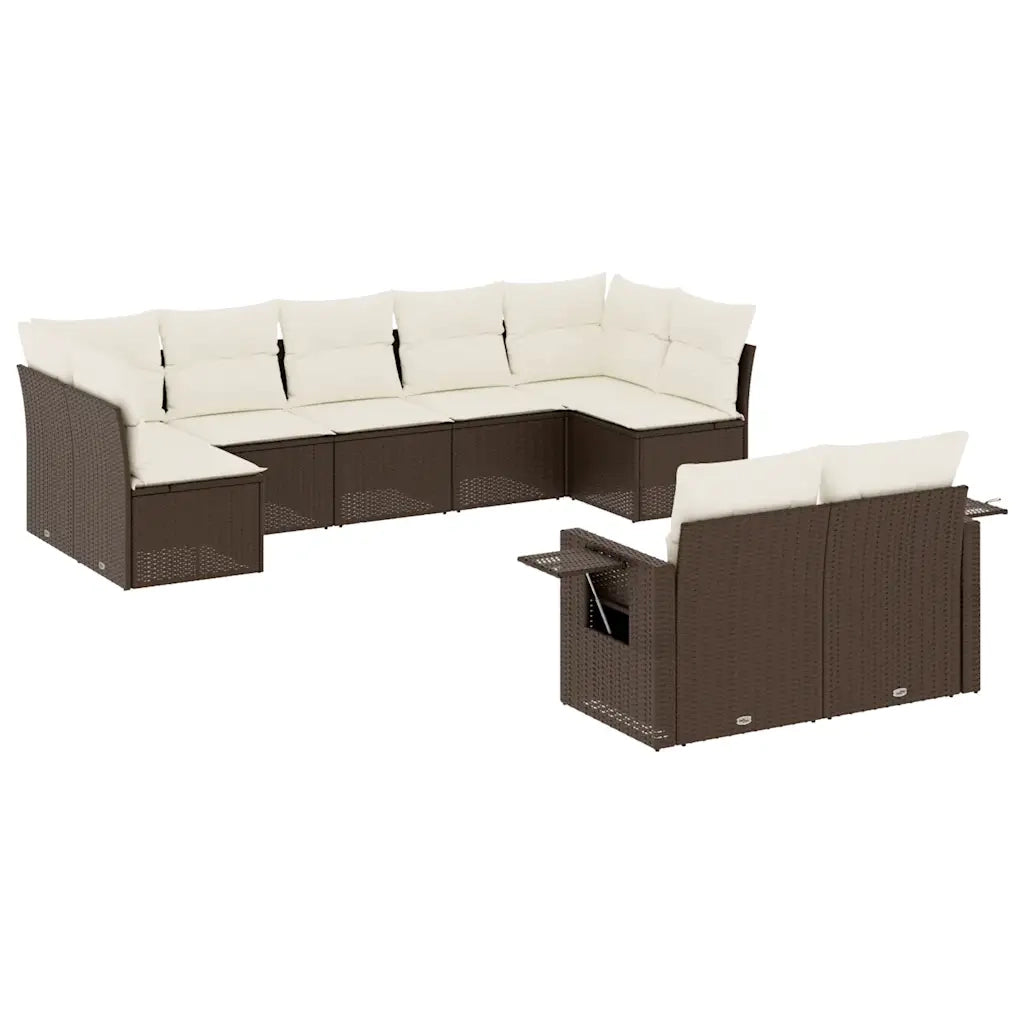 Set Divani da Giardino 9pz con Cuscini Marrone in Polyrattan 3220622