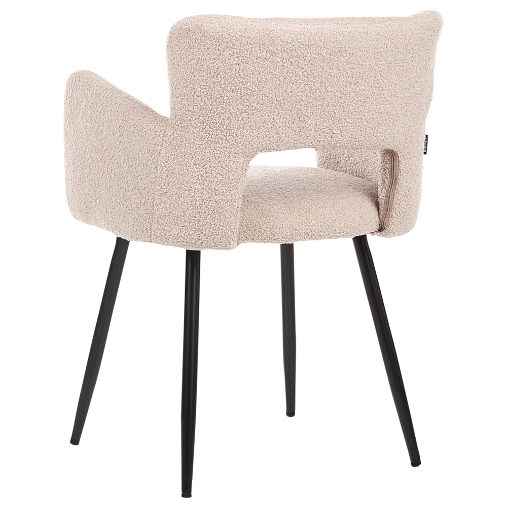 Set di 2 sedie Sedia da pranzo in bouclé beige con braccioli Schienale ritagliato Gambe in metallo nero