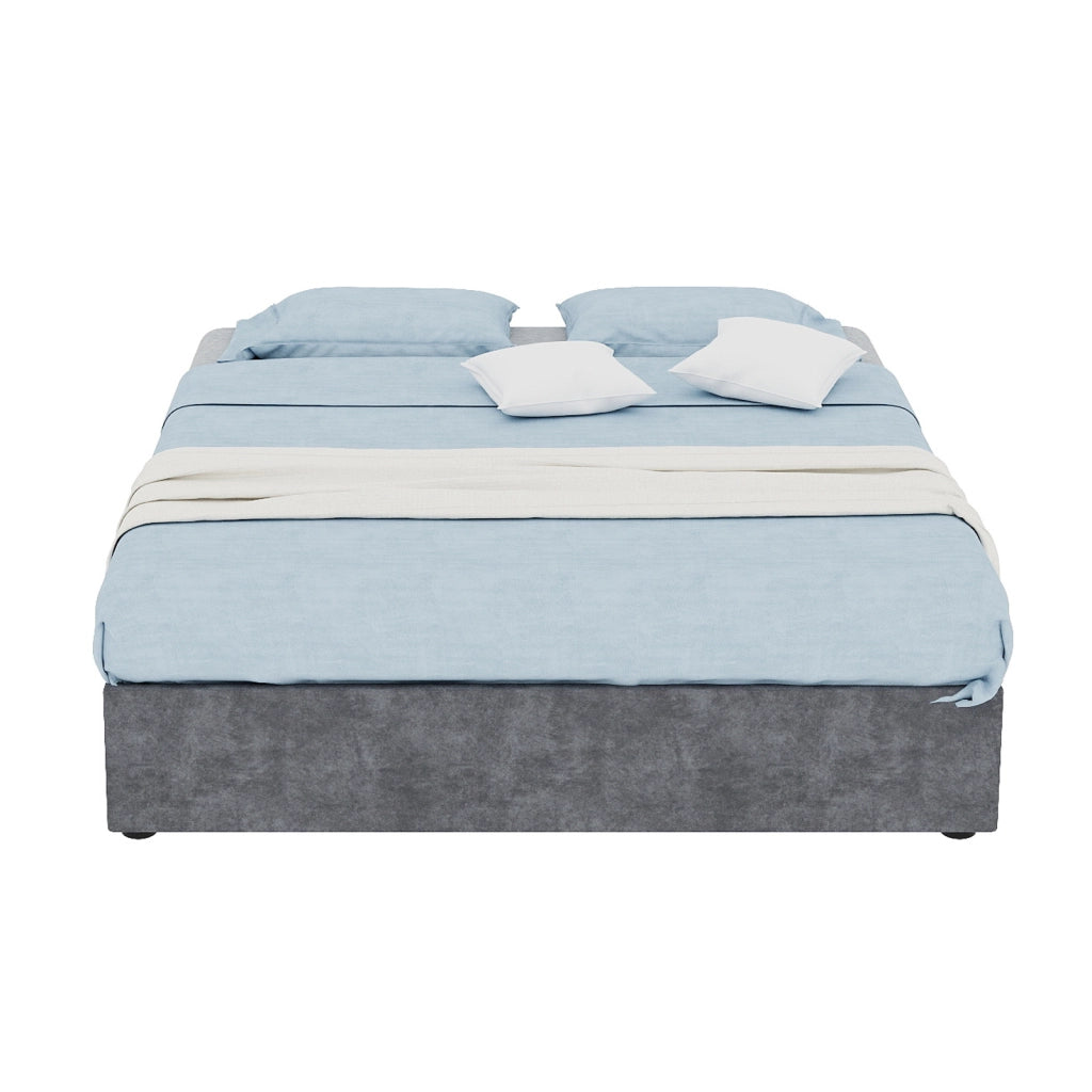 Lit bambino 140 × 200 cm con contenitore pneumatico e testiera cartoon, senza materasso, in tessuto grigio