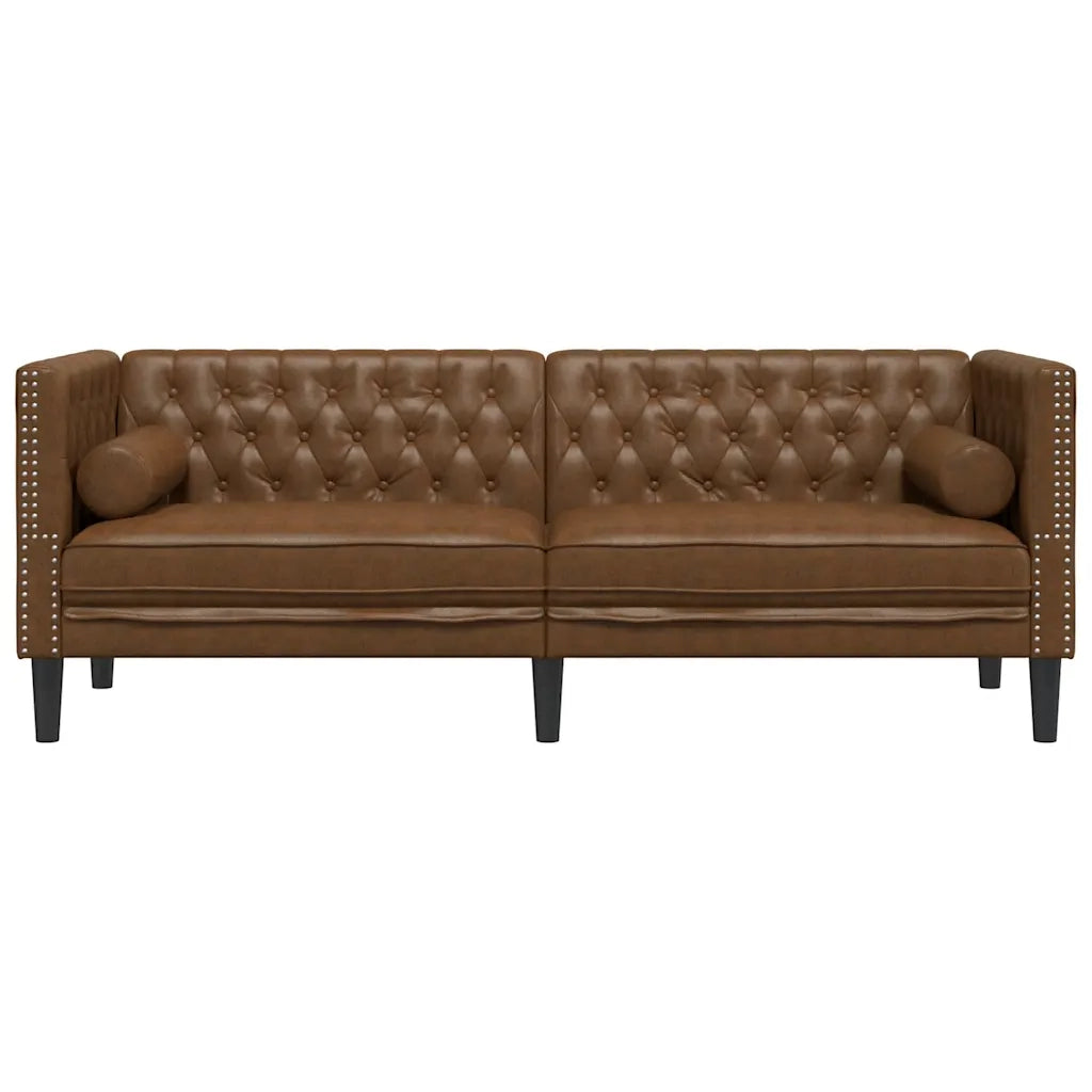 Divano Chesterfield con Cuscini 3 Posti Marrone in Scamosciato 372702
