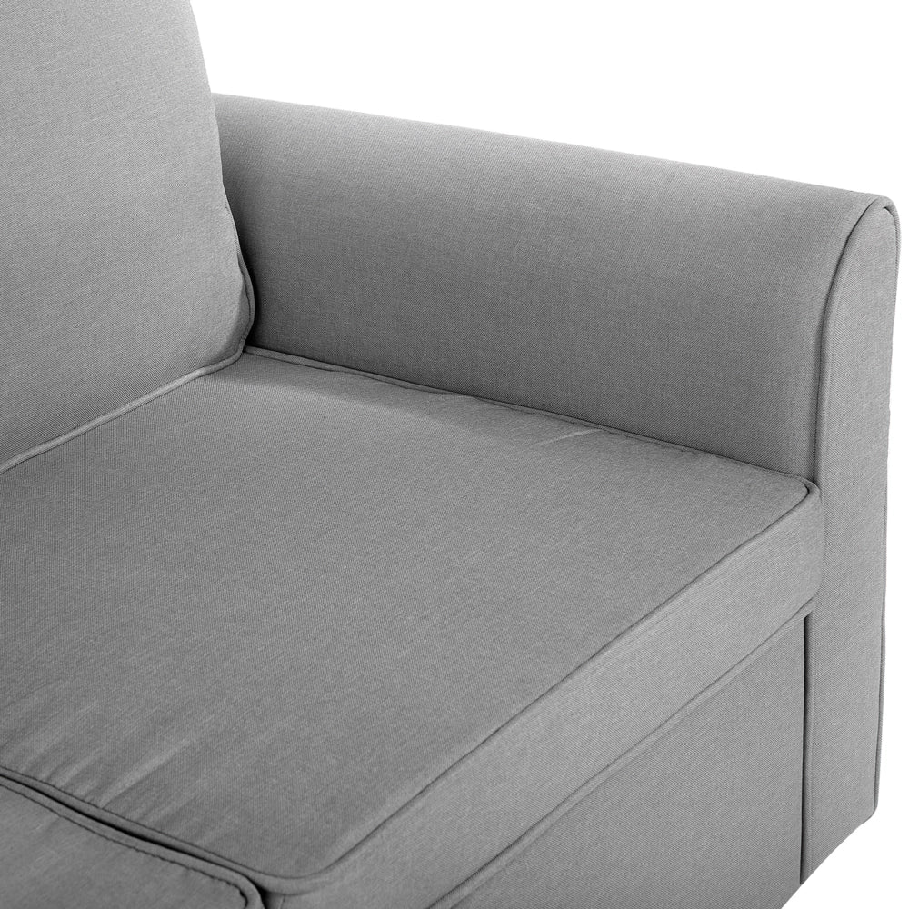 Divano letto ad angolo imbottito in tessuto grigio con orientamento a versione destra con letto contenitore