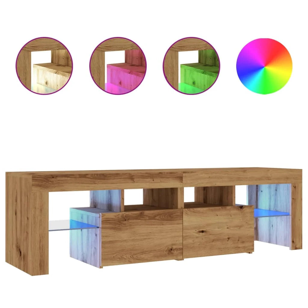 Mobile TV multimediale mensola per TV credenza mobile TV sala da pranzo soggiorno camera da letto con luci a LED rovere lavorato a mano legno ingegnerizzato marrone 02_0026706