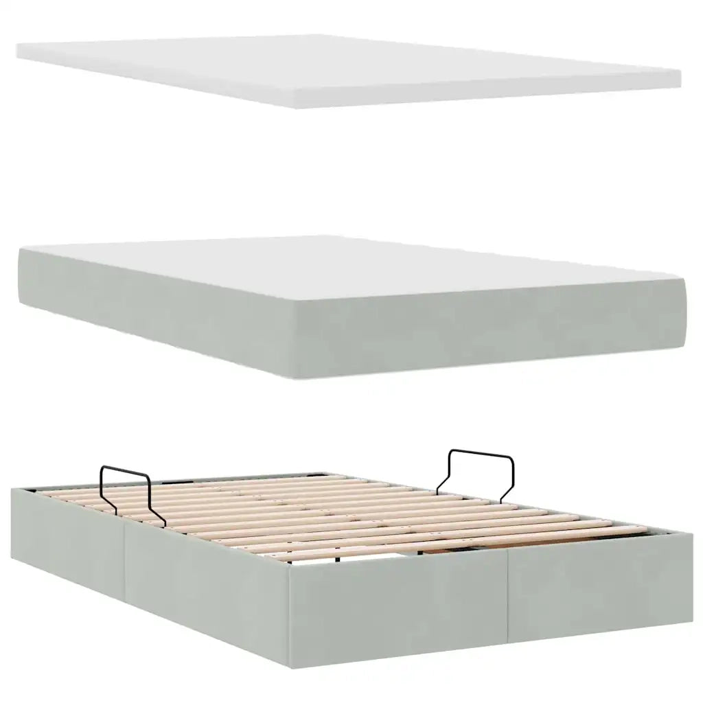 Letto con contenitore e LED Grigio chiaro 120 x 200 cm Velluto 3371385