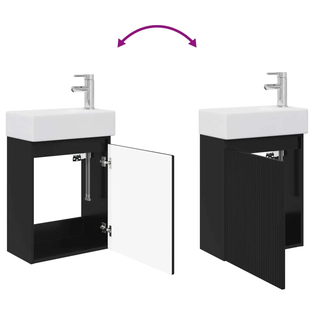 Mobile bagno con rubinetto Nero 45,5 x 22,5 x 84 cm 889452