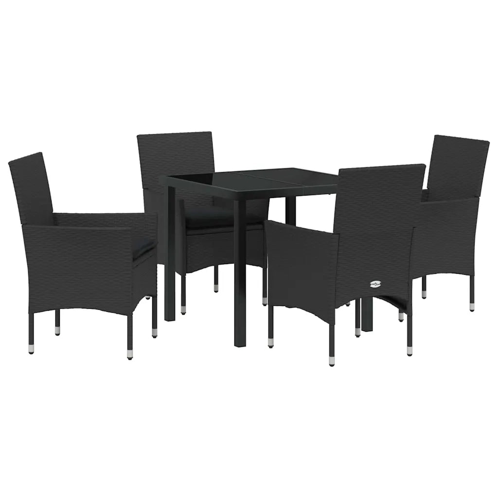Set da Pranzo per Giardino con cuscino 5 pcs Nero polyrattan 3379773