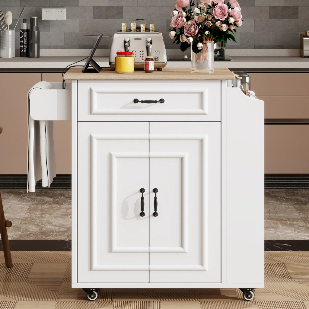 Carrello da Cucina con 1 Cassetto 2 Ante Ripiano Regolabile Piano Pieghevole Portasciugamani con Ruote 66x60x90 cm
