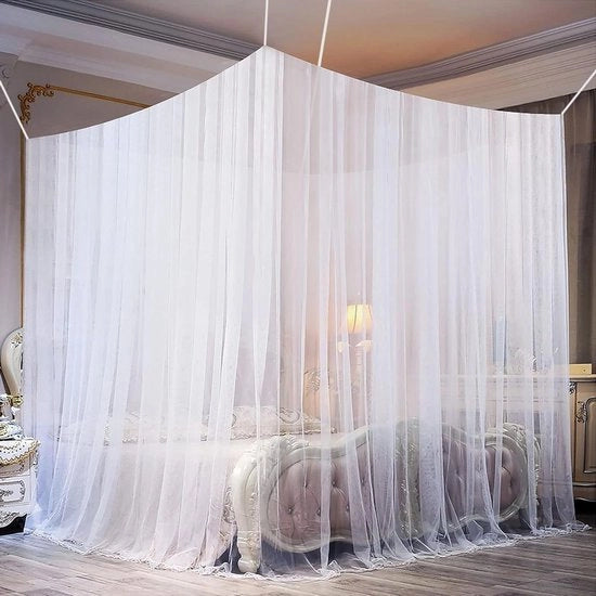 Tenda letto a due posti - rettangolare - a maglia fine - 220x200x200 cm - bianco