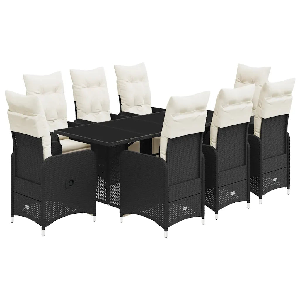 vidaXL Set Bistrò da Giardino 9 pz con Cuscini in Polyrattan Nero
