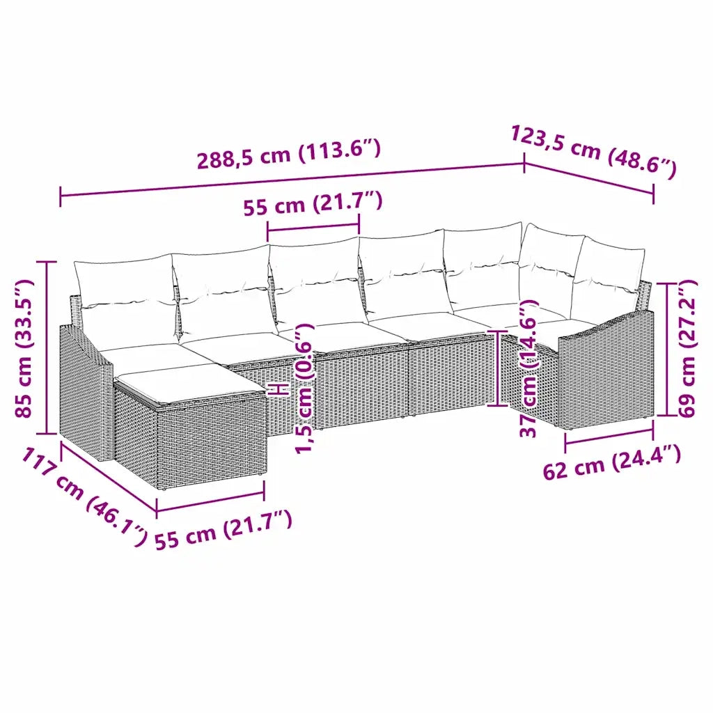Set di divani con cuscino 7 pcs Beige polyrattan 3346811
