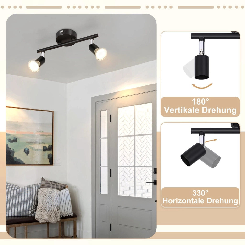 ZMH Faretto da soffitto neri 2 luci GU10 rotativi 330° anche parete per corridoi camere salotti