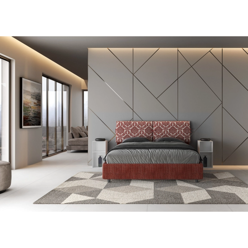 Letto imbottito Matrimoniale 160x210 cm tessuto Agata Mados - Senza rete,Bordeaux/Bordeaux