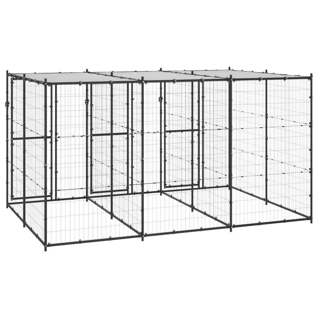 Cuccia da esterno gabbia recinto per animali parco per cani da esterno in acciaio con tetto 7,26 m² 02_0000402