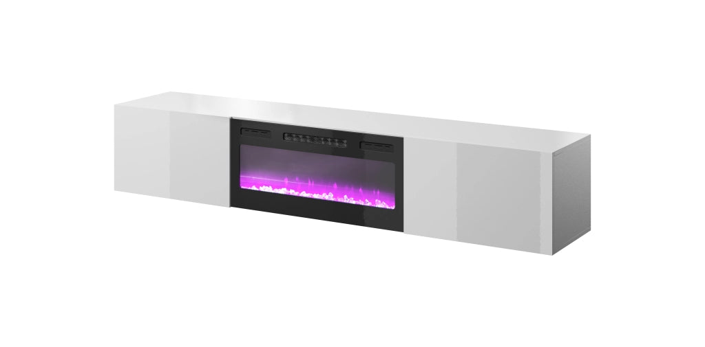 MOBILE TV CON CAMINETTO ELETTRICO Cm 200x40x37h BIANCO LUCIDO