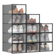 Scatole portascarpe in plastica con sportello set da 12 pezzi impilabili facile da montare 33,2 x 23 x 145 cm per scarpe fino alla misura 43 nero 12_0004466