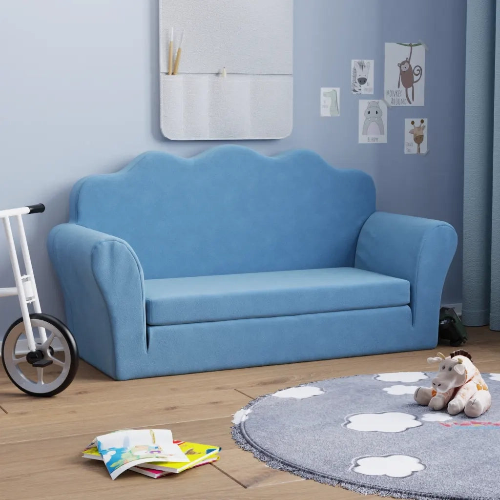 Divano letto | Sof¨¤ letto | Letto singolo per Bambini a 2 Posti Blu in Morbido Peluche