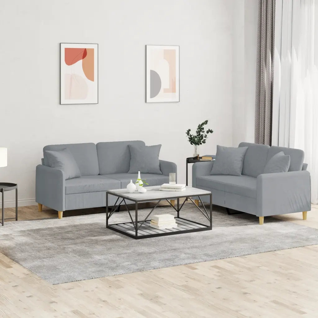 Set Divani 2 pz con Cuscini Grigio Chiaro in Tessuto 3202102
