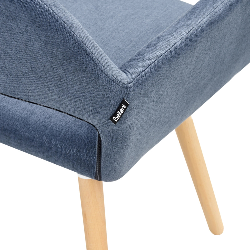 Set di 2 sedie da pranzo rivestimento in tessuto blu gambe in legno chiaro stile moderno eclettico