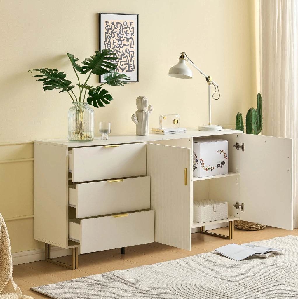 Credenza moderna bianca 160 cm con 2 ante e 3 cassetti