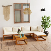 Set Divani da Giardino 6 pz con Cuscini Crema Massello Acacia cod mxl 43056