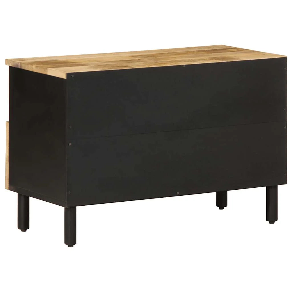 Mobile porta TV industriale nero 70 x 33 x 46 cm con pratico contenitore stile moderno realizzato in legno massello di mango grezzo 02_0057833