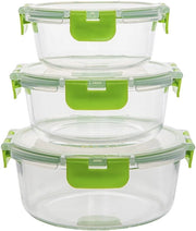 Set di contenitori in vetro con coperchio, 3 pezzi, capacità di circa 400 ml, 620 ml, 900 ml, impermeabili, stivellabili, ariostichi, idonei per lavastoviglie, microonde, forno e frigorifero, contenitori in vetro per conservazione, liberi da BPA.