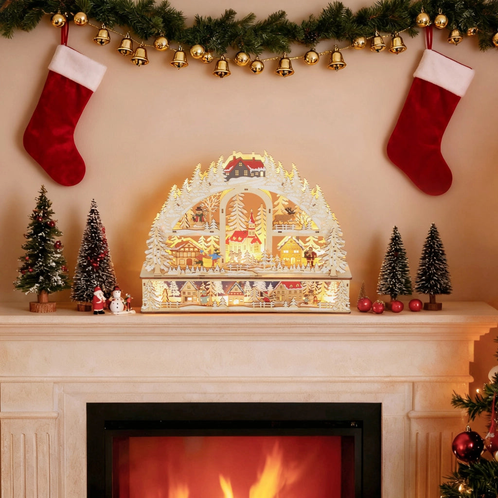 Villaggio di Natale ¨C zephmum ¨C con LED, in legno, 45x10x35 cm