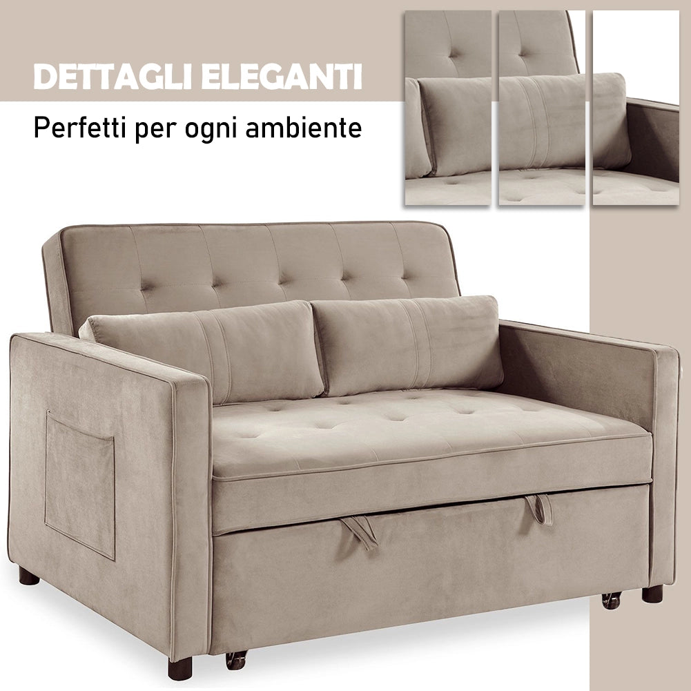 Divano Letto Due Posti in Velluto Premium con Imbottitura Alta Densità Beige