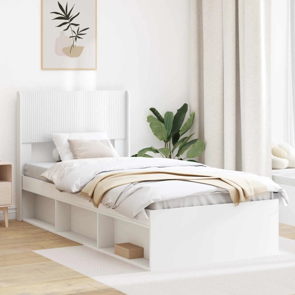 Struttura del letto con stoccaggio e testata Bianco 75 x 190 cm 3414267