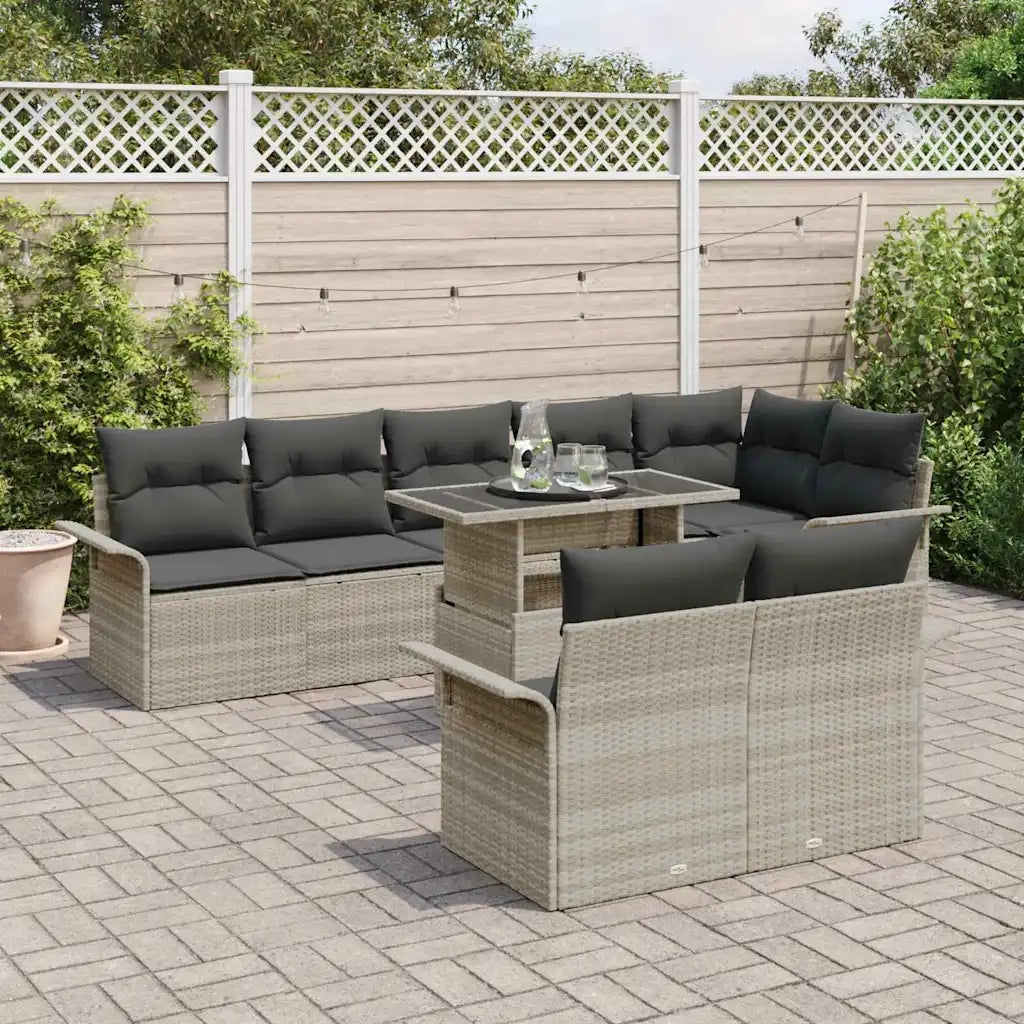 Set Divano da Giardino 9 pcs Grigio chiaro Poly Rattan 3348308
