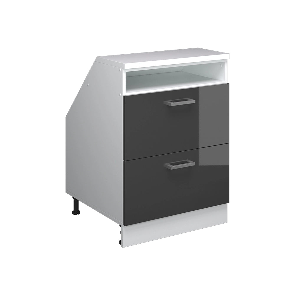 Mobile sottotetto Rion Antracite lucido/Bianco 60 x 83.8 cm con 2 cassetti, carcassa 60 cm profondità Vicco