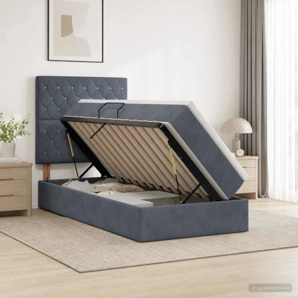 Letto con contenitore e materasso Grigio Scuro 100 x 200 cm 3459610
