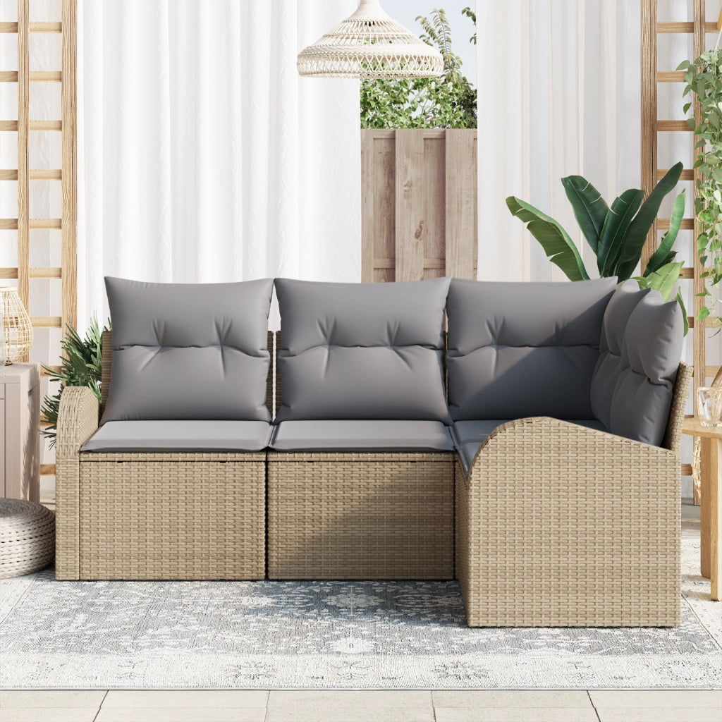 Set di divani da giardino da 4 pezzi con cuscini Beige Polyrattan