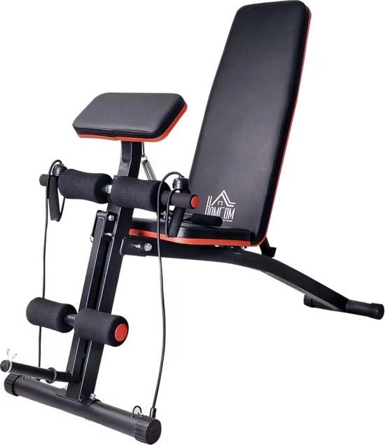 Banca per allenamento - Alta regolabile - Multifunzionale - Estensione delle gambe - Preparazione del pettorale - Flessione - Regolabile - Con elastico - Nero