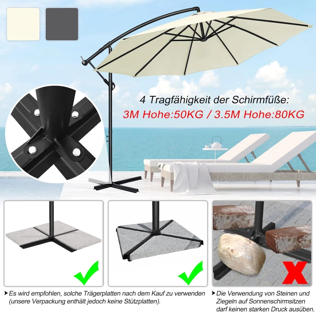 Ombrellone parasole con manovella, in alluminio, ombrellone da giardino, balcone, con supporto, protezione dai raggi UV, terrazza, giardino, spiaggia