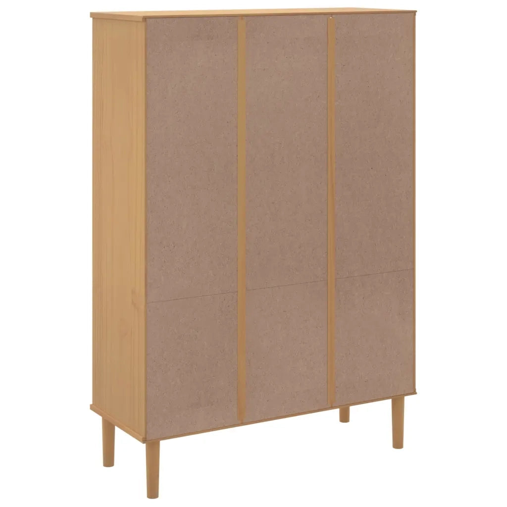 Credenza-Buffet-Armadio da cucina SENJA Aspetto Rattan Marrone 90x35x130 cm Legno Pino