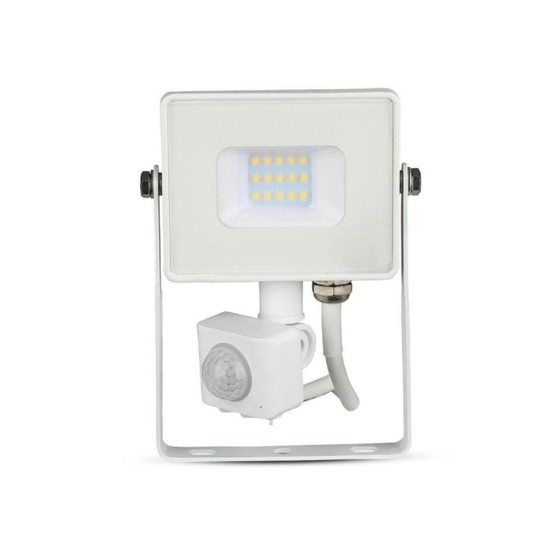 Faro Led Flood Light Slim 10W IP65 Neutro 4000K Carcassa Bianca con Sensore PIR di Movimento e Crepuscolare Chip Samsung SKU-434