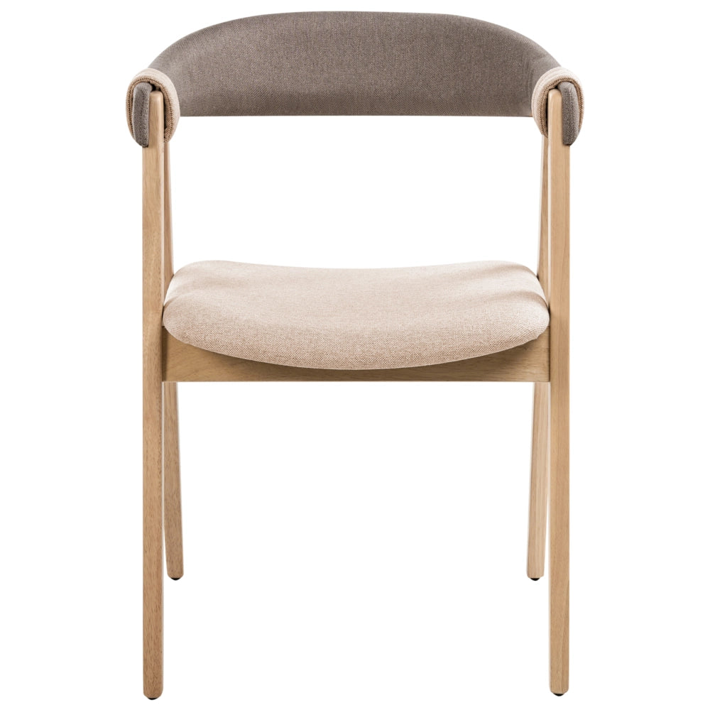 Set di 2 sedie da pranzo Rivestimento in poliestere marrone chiaro e tortora Gambe in legno di gomma Stile tradizionale retrò