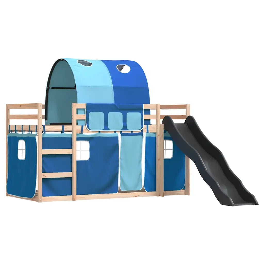vidaXL Letto a Castello con Scivolo e Tende Blu 90x190 cm