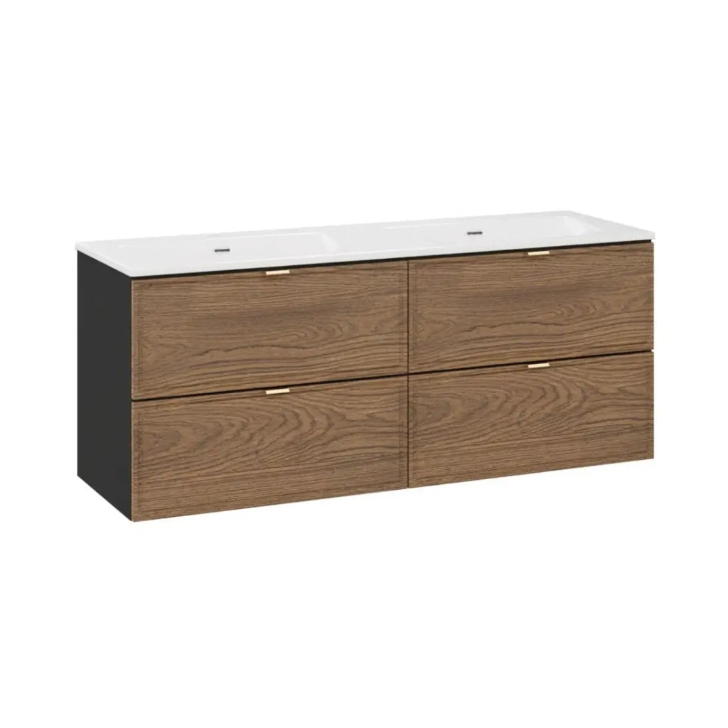 Set da bagno SAVIA: mobili sotto lavabo 120cm + doppio lavabo bianco da incasso