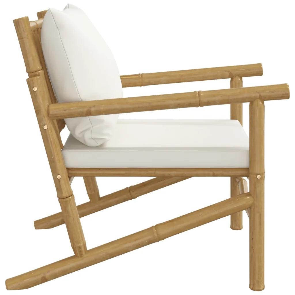 Sedia da patio-Sedie da Giardino 2 pz con Cuscini Bianco Crema in Bamb¨´ 700913
