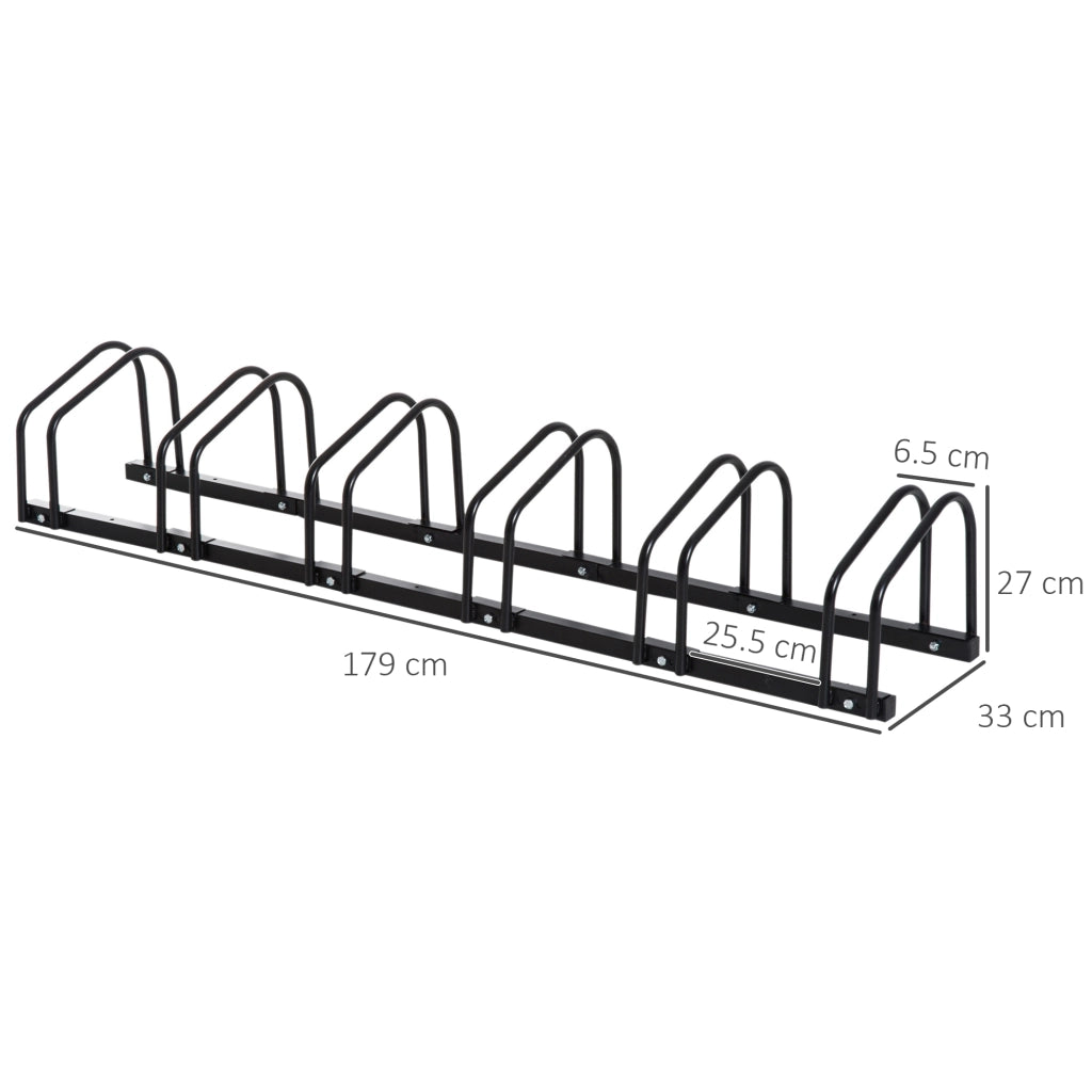 Portabici da terra e parete in acciaio nero per 6 biciclette 179x33x27 cm