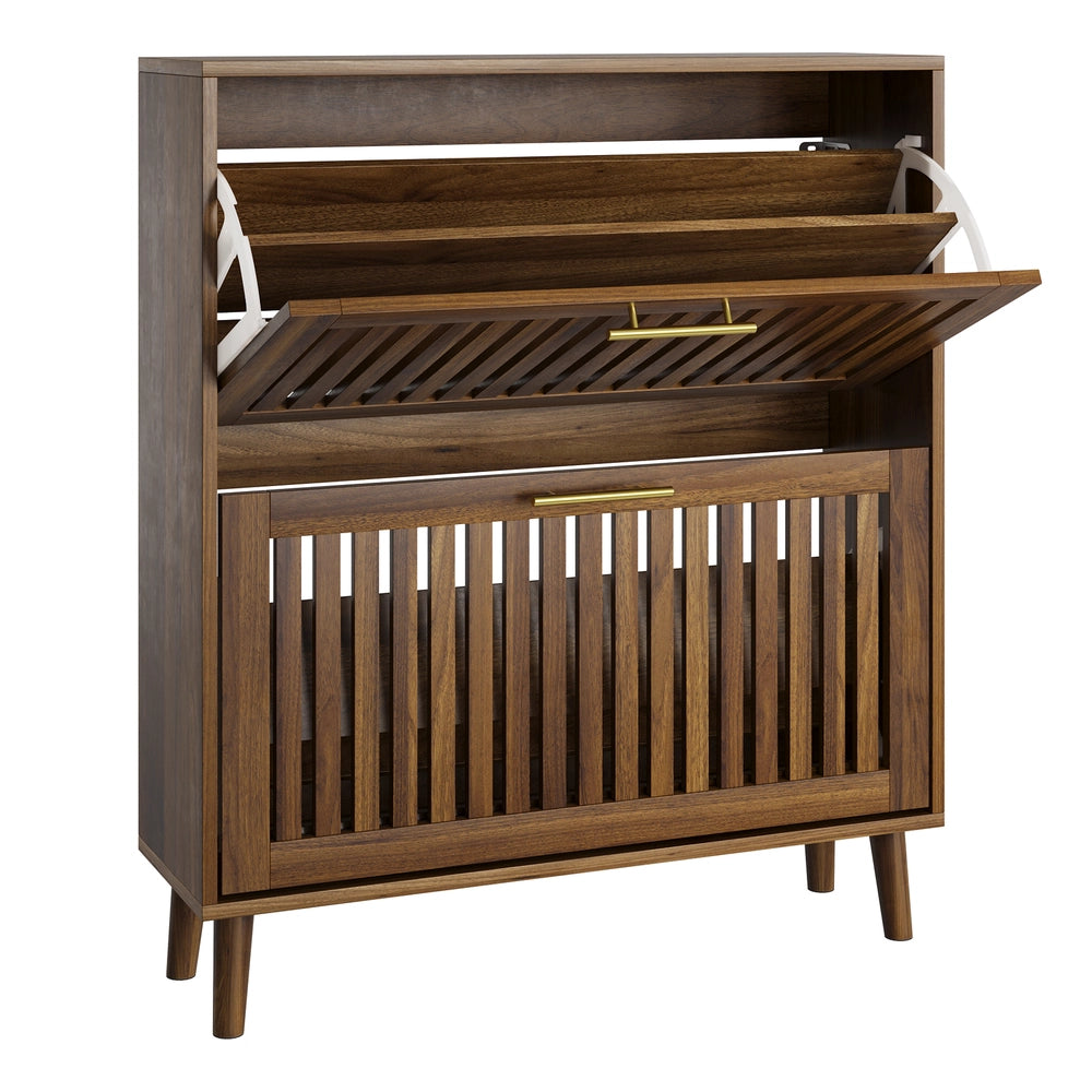 Scarpiera in Legno di Noce con Ante a Ribalta ¨C MINIMAL ¨C 80 cm, Ingresso