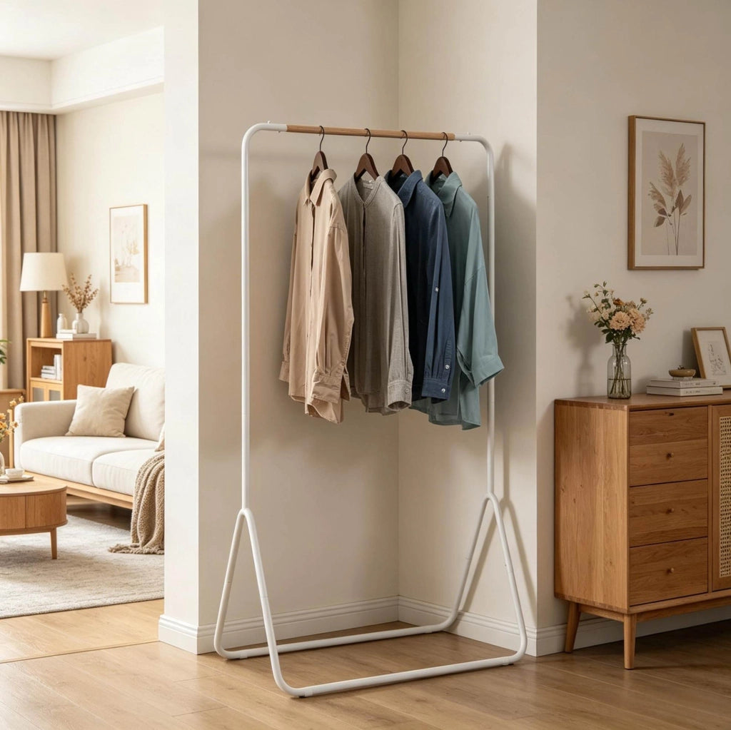 Appendiabiti 80x45x145 cm bianco in metallo, barra superiore