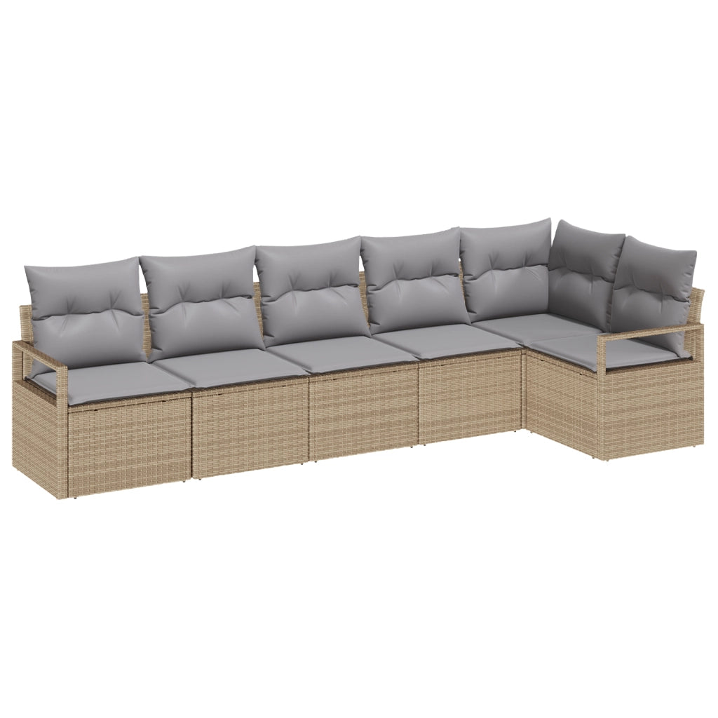 Set di SofÃ  da Giardino  a 6 Pezzi con Cuscini Beige in Polyrattan