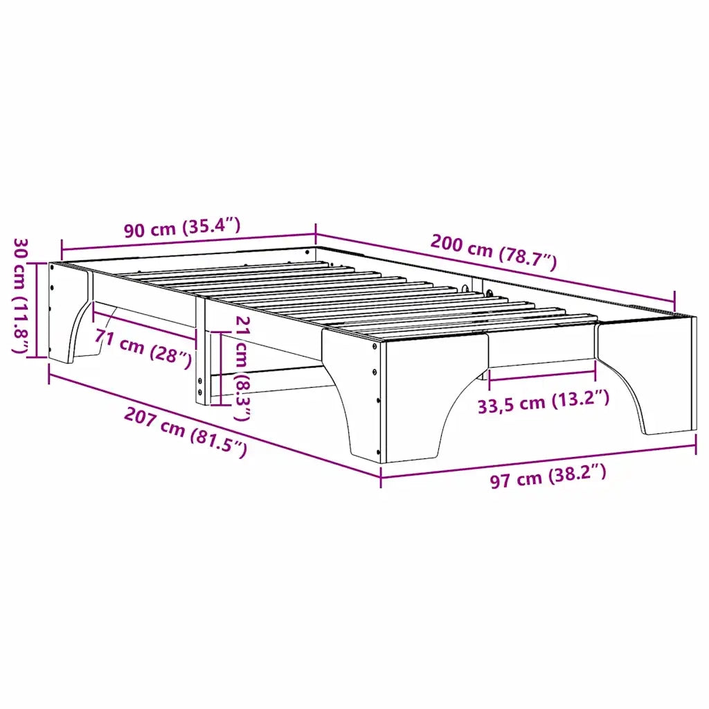 Struttura del letto Bianco 90 x 200 cm Pino massello 872963