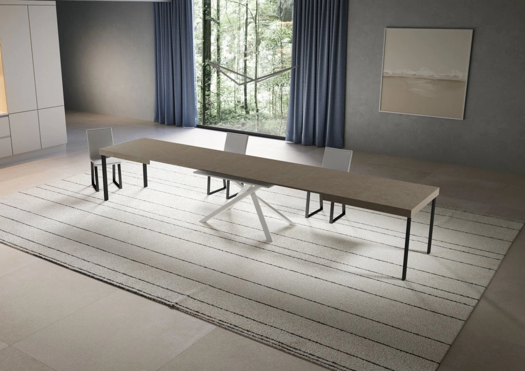 Tavolo allungabile 200/460x90 cm Niket tortora gambe bianche