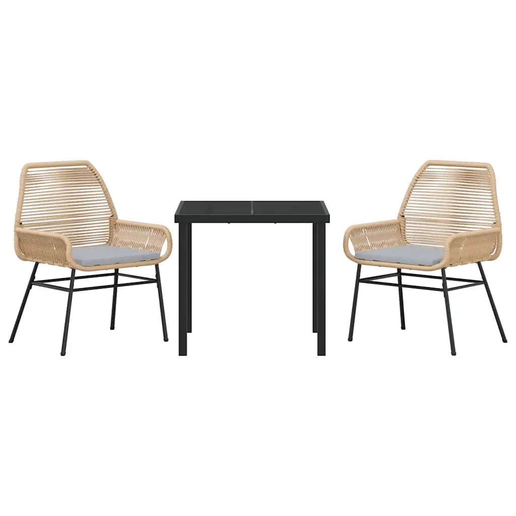 Set da Pranzo per Giardino con cuscino 3 pcs Marrone polyrattan